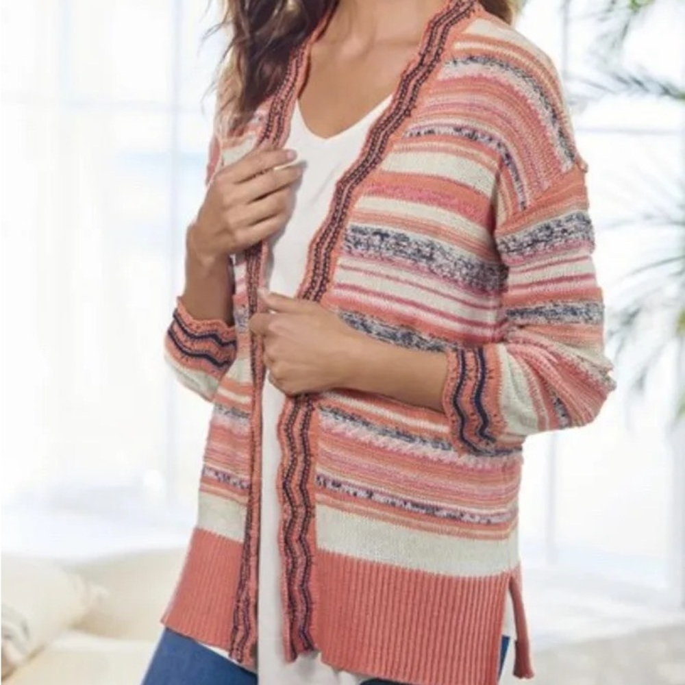 Soft Surroundings Artist Cardigan Multi Color Sweater Open Oversized *R
